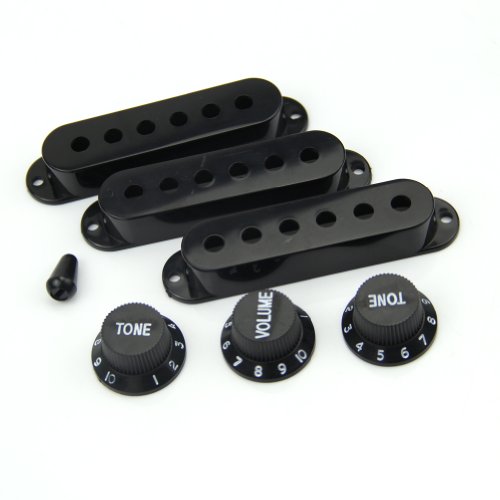 Estone Black Fender Stratocaster Pickup Covers 50 or 52 mm Pole to Pole Knobs Tips New