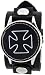 Black Cross Cover Flip Top Round Steel Case Independent Punk Gothic Skater Indie Rock Wide Black Leather Band Wrist Watch
