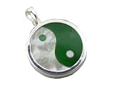 Green Jade and Mother Of Pearl Ying-Yang Pendant, 925 Sterling Silver