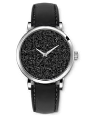 SPRAWL Aanalog Fashion Series Silver Ladies Watches of Genuine Black Leather Strap,Unique Wrist Watch for Women Girls Designed with Pieces of torn metal