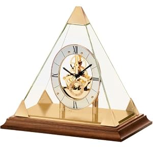 Seiko Mantel Clock Gold-Tone and Acrylic Case Dark Brown Solid Oak Base by