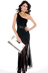 Mesh Mermaid Polyester One Shoulder Maxi Dress 