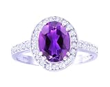 14K Yellow or White Gold Medium Oval Gemstone and Diamond Engagement Ring-Amethyst-full, half sizes from 5-8.5
