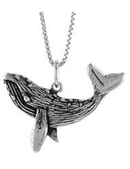 Sterling Silver Whale Pendant, 1 inch Tall