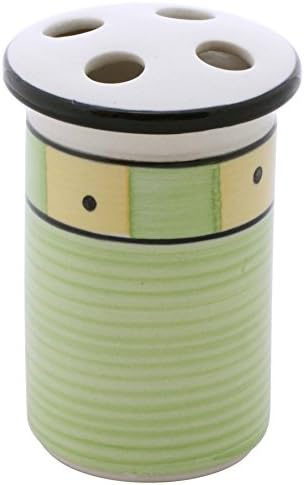Clearance Sale - SouvNear Toothbrush Stand 5" Large Hand-Painted Handmade Light Green &amp; Yellow Ceramic - Toothbrush Holder and Case - Bathroom Art Deco Accessories