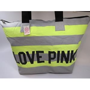 Victoria's Secret PINK LOVE PINK Zipper Weekender Canvas Beach Gym Tote Bag