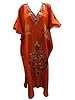 Womens Silk Kaftan Orange Kashmir Crewel Embroidered Kimono Sleeves Caftan Xxl
