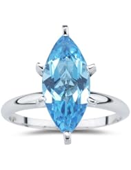4.50 Cts Swiss Blue Topaz Solitaire Ring in 14K White Gold