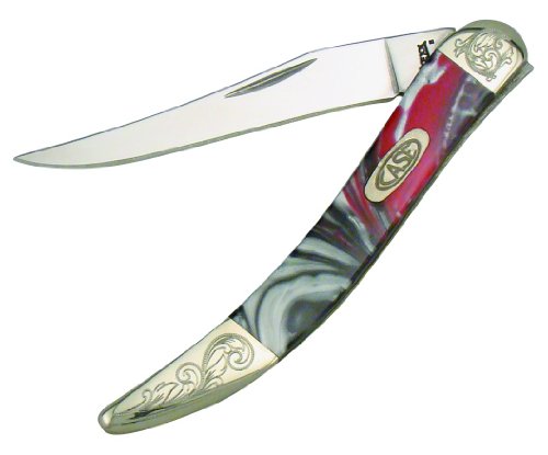 Case Cutlery 910096MB/E Man in Black Corelon Engraved Toothpick Pocket Knife with Stainless Steel Blade, Black, Red and White Mixed Corelon with Engraved Bolsters On Sale