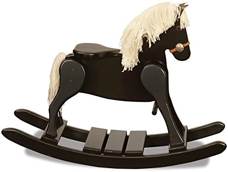FireSkape Small Deluxe Amish Crafted Solid Maple Black Finished Rocking Horse with White Mane