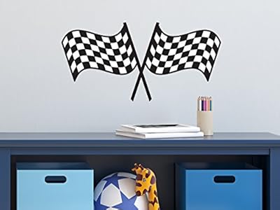Racing Checkered Flags Fabric Wall Decal - NASCAR Inspired Racing Fabric Wall Sticker - Reusable, Repositionable