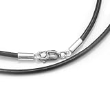 Sterling Silver Black Genuine Leather 2mm Choker Necklace 16'' W/ Italian Lobster Clasp