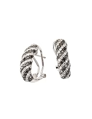 14k White Gold, Huggy, Hoop Earring with White and Black Diamonds 1.66 Cttw (.66 Carats Of White Diamonds, and 1 Carats Of Black Diamonds) (G-H Color, SI3-I1 Clarity)