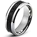 Zealmer Men's Carbon Fiber Silver White Beveled Edge Titanium Ring Comfort Fit Promise Wedding Bands