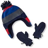 THE CHILDREN'S PLACE(ザ・チルドレンズプレイス) ストライプマイクロフリースポンポンハットミトンセット クラシックレッド 小物 12～24ヶ月【並行輸入】