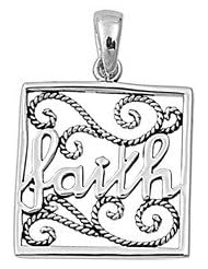 Sterling Silver Rope Chain Design Faith Pendant Gift Charm Pure 925 New 21mm with 2mm Rope Chain