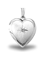Sterling Silver Heart Locket w/ Diamond 3/4 inch x 3/4 inch Sterling Silver
