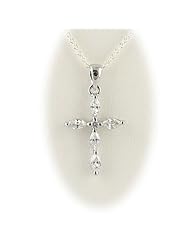 Marquis CZ Cross Sterling Silver Pendant Cable Chain 16, 18, 20 Inch