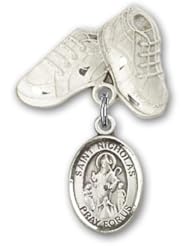 Sterling Silver Baby Badge with St. Nicholas Charm and Baby Boots Pin