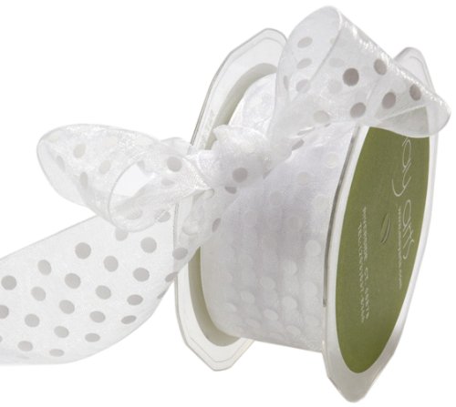 May Arts 1-1/2-Inch Wide Ribbon, White Sheer Polka Dot