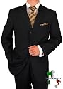 Gino Valentino Made in Italy Mens Suit 3 Button 2pc Canvas Front Jacket Italian Suit Australian Merino Wool / Silk 150s Black with Stripe