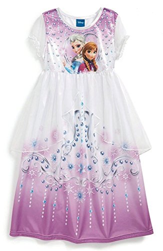 Frozen Anna and Elsa Fantasy Dressy Nightgown Purple/White, Girls Sizes 4-8