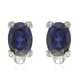 Sterling Silver Oval-Shaped Created Sapphire with Round-Cut Cubic Zirconia Accent Earrings