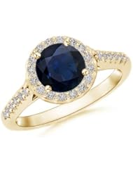 Halo Diamond and Round Blue Sapphire Engagement Ring- 1.6 ct TGW