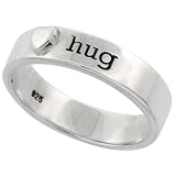 Sterling Silver Flawless Quality HUG Ring Band w/ Teeny Heart, 3/16
