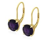 Gold Overlay Sterling Silver 8mm Round Leverback Amethyst Earrings