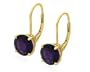 Gold Plated Sterling Silver 8mm Round Lever Back Amethyst Earrings