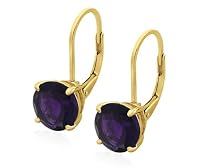 Gold Overlay Sterling Silver 8mm Round Leverback Amethyst Earrings