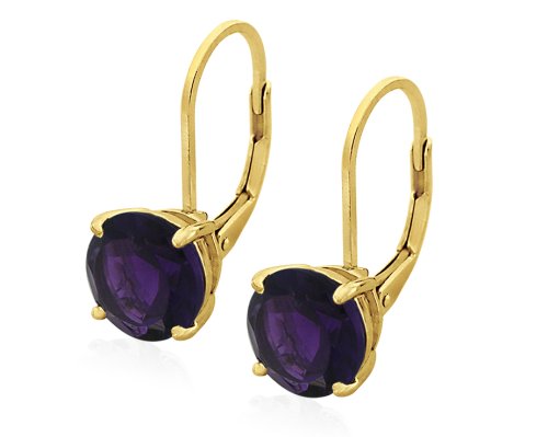 Gold Overlay Sterling Silver 8mm Round Leverback Amethyst Earrings