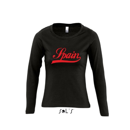 Spanien Oldschool Spain LÄNDERSHIRT EM / WM FAN Trikot – Damen Langarm Longsleeve T-Shirt S-XL , Deep black – rot , S