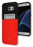 S7 Edge Wallet Case [Card Slot] [Heavy Duty] [Slim Fit] Ergonomic Dual Layer Hybrid S7Edge PC TPU Tough Shield Front Screen Drop Protection Rubber Bumper Case Samsung Galaxy S 7 Edge (Red)