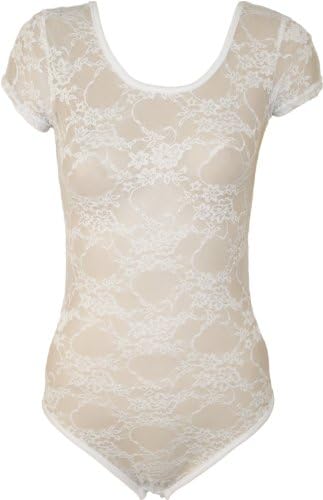WearAll Women's Short Sleeve Floral Bodysuit Top - White - US 4-6 (UK 8-10)