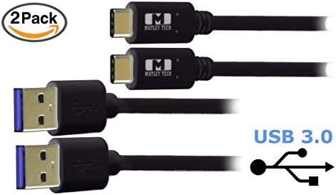 Matley Tech USB 3.0 Type A (USB-A) to USB 3.1 Type C (USB-C) Cable - Black 3.3ft 1M - 2 Pack - Meets all USB Type C Specifications