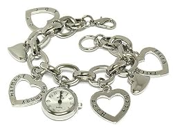 Silver Joy Harmony Hope Faith Heart Charm Chain Watch Jewelry