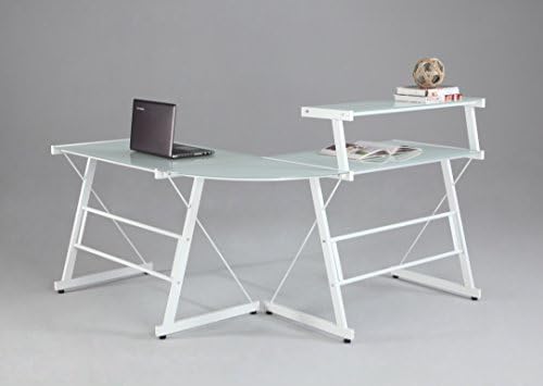 Chintaly Imports 6944 L-Shaped Office Desk with Upper Shelf, White