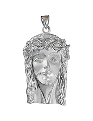 925 Sterling Silver Iced-out Jesus Face CZ Pendant (Large)
