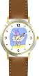 Purple Hippopotamus Ballerina - Ballet Dancer WATCHBUDDY&reg; DELUXE TWO-TONE THEME WATCH - Arabic Numbers - Brown Leather Strap-Size-Large ( Men's Size or Jumbo Women's Size )