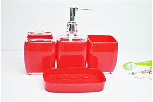 Graceful Red 4 Piece Bath Ensemble, Acrylic Bathroom Accessories with Soap Dish, Lotion Dispenser, Toothbrush Holder & Tumblers, Gifts, Home Decoration
