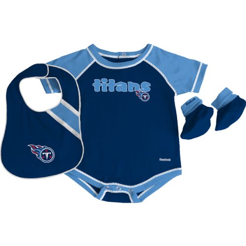 Reebok Tennessee Titans Newborn Creeper, Bib and Bootie Set 3-6 Months