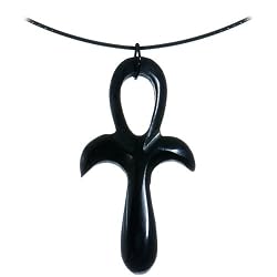 Handcrafted Black Horn Ankh Choker Necklace