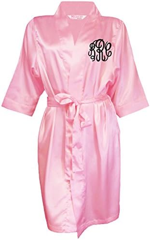 Girl ExtraOrdinaire Exclusive Pink Monogrammed Satin Robe - Bride Robe - Personalized Bridesmaid Robes (S/M Fits Misses 0-8)