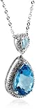 14k White Gold Blue Topaz and Diamond Pendant (1/6 cttw)