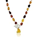 Sterling Silver .925 Genuine Honey Brown Amber Stone Chip Bead Toggle Necklace