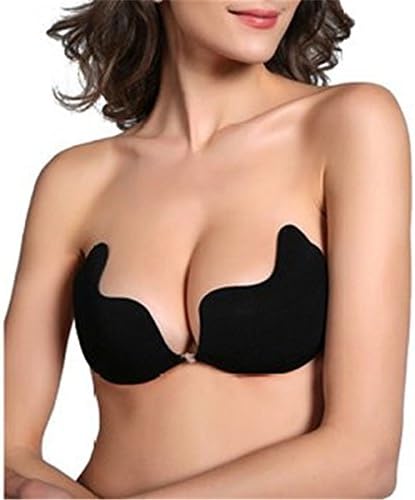 Vchanel Women's Sexy Adhesive Strapless Backless Invisible Push up Bra (D CUP, Black)