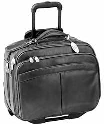Mancini Black Leather Rolling Briefcase Laptop