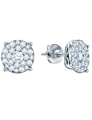 0.50 Carat (ctw) 14K White Gold Brilliant Round Cut Diamond Round Shape Cluster Earrings Look of 1 CT each